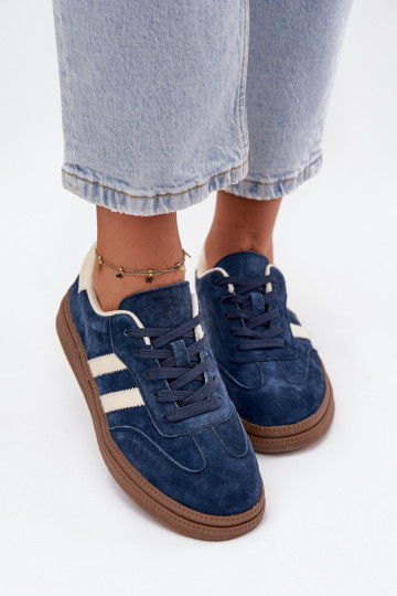 Chaussures modèle baskets Féminin en daim avec une plateforme bleu foncé Sylviona