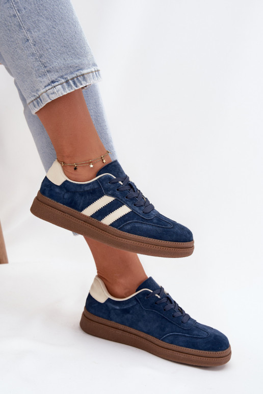 Chaussures modèle baskets Féminin en daim avec une plateforme bleu foncé Sylviona
