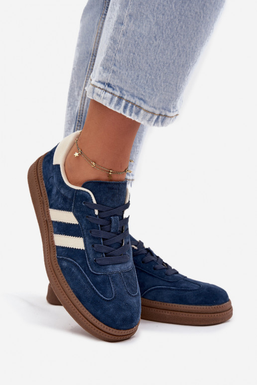 Chaussures modèle baskets Féminin en daim avec une plateforme bleu foncé Sylviona