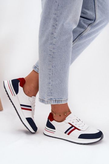 baskets Peau Féminin Blanc-bleu foncé Lorvessa