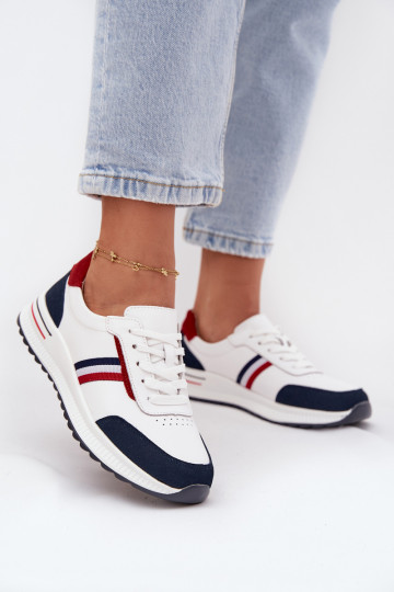 baskets Peau Féminin Blanc-bleu foncé Lorvessa 2