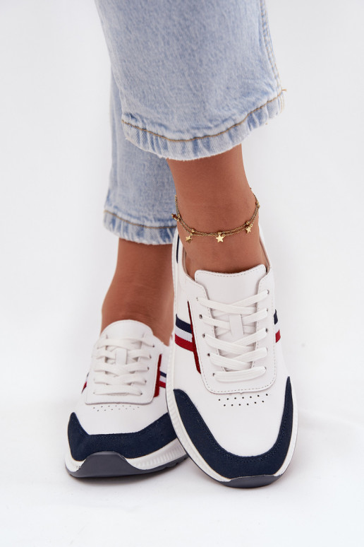 baskets Peau Féminin Blanc-bleu foncé Lorvessa