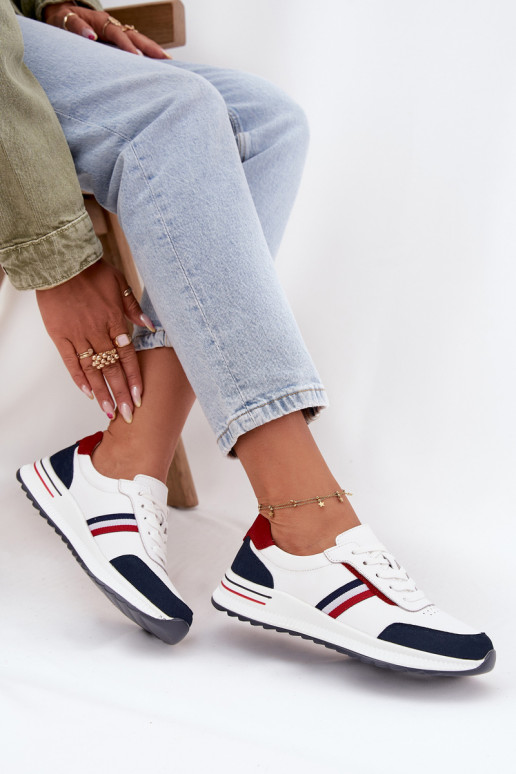 baskets Peau Féminin Blanc-bleu foncé Lorvessa