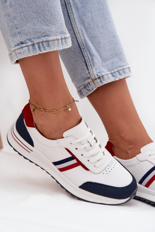 baskets Peau Féminin Blanc-bleu foncé Lorvessa