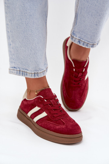 Chaussures modèle baskets Féminin en daim avec une plateforme Bourgogne Sylviona