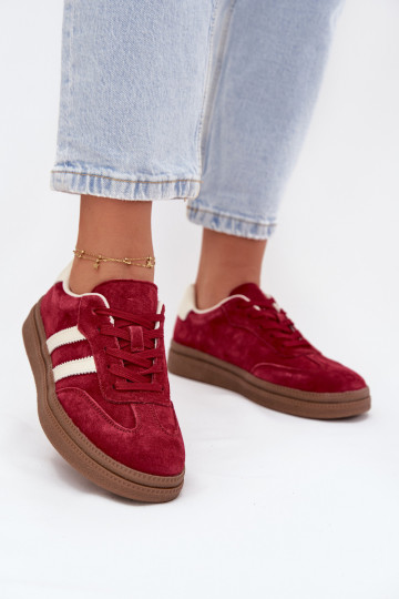 Chaussures modèle baskets Féminin en daim avec une plateforme Bourgogne Sylviona 2