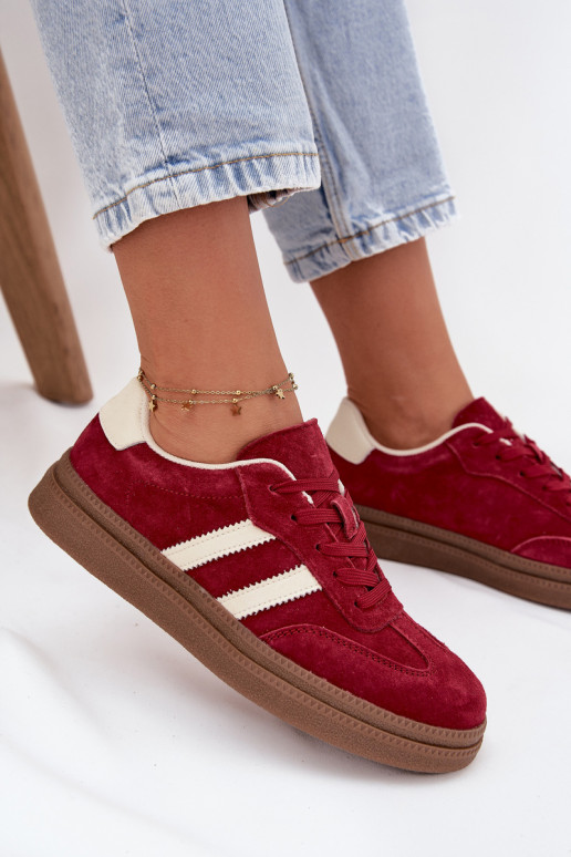 Chaussures modèle baskets Féminin en daim avec une plateforme Bourgogne Sylviona