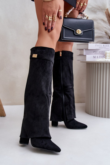 Bottes longues isolées avec talons et chapeau cousu noires Urelli 2