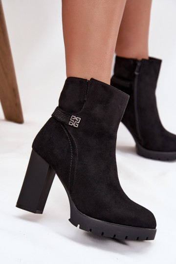 Bottines femme doublées avec talons décorés, couleur noire Zayna