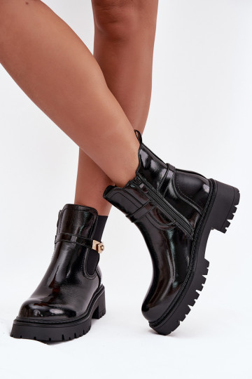 avec effet vernis bottes élégantes réchauffer avec des talons décorés couleur noire Vivessa 2