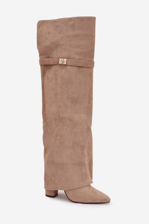 réchauffer bottesDANSyÀiniętą CholeÀką au-dessus du genou Obcas Słupek beige Serelle