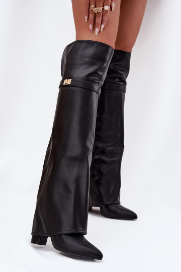 Bottes longues doublées avec tige cousue au-dessus du genou sur talon bloc, couleur noire Serelle 2