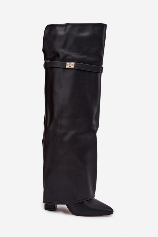 réchauffer bottesDANSyÀiniętą CholeÀką au-dessus du genou Obcas Słupek couleur noire Serelle