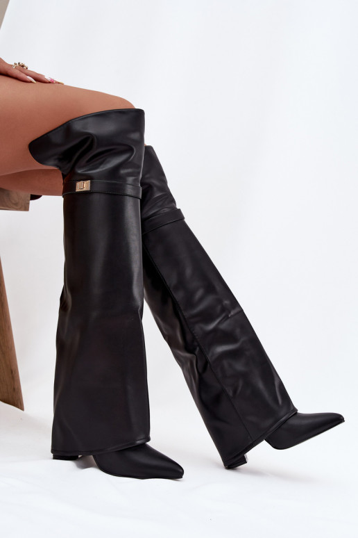 réchauffer bottesDANSyÀiniętą CholeÀką au-dessus du genou Obcas Słupek couleur noire Serelle