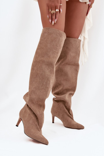 Bottes longues femme à talons fins, modèle à enfiler, couleur sable Tai turivilla 2