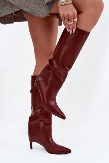 bottes pour femmes Un modèle convaincant réchauffer avec des talons fins Bourgogne Olivienne
