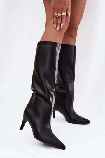 Bottes d'hiver pour femmes, noires, à enfiler avec talons fins, Olivienne 2