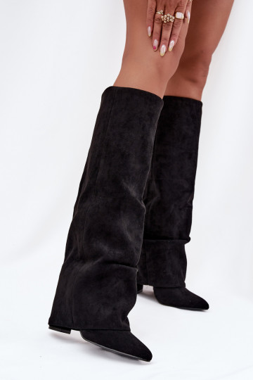 Bottes d'hiver pour femmes, avec cholewa, talons en daim noir, Elivira 2