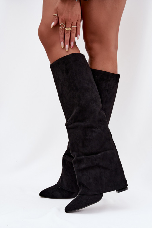 réchauffer bottes pour femmesDANSyÀiniętą CholeÀką avec des talons en daim écologiqueoÀe couleur noire Elivira