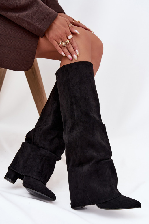 réchauffer bottes pour femmesDANSyÀiniętą CholeÀką avec des talons en daim écologiqueoÀe couleur noire Elivira