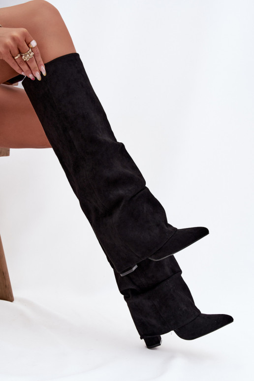 réchauffer bottes pour femmesDANSyÀiniętą CholeÀką avec des talons en daim écologiqueoÀe couleur noire Elivira