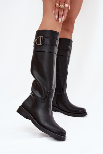 bottes pour femmes avec des talons larges Avec des décorations Detalem couleur noire Arvessa 2