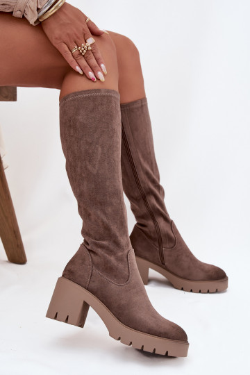 bottes Contre la route en daim écologiqueoÀe avec des talons Vinceza 58332 beige