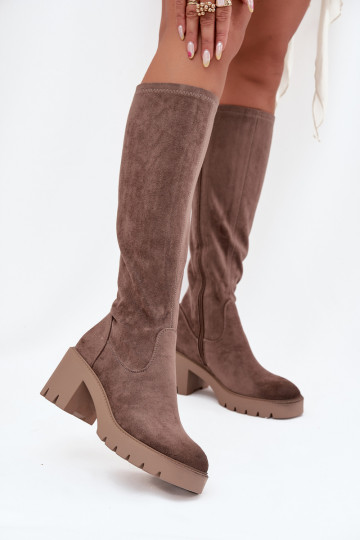bottes Contre la route en daim écologiqueoÀe avec des talons Vinceza 58332 beige 2