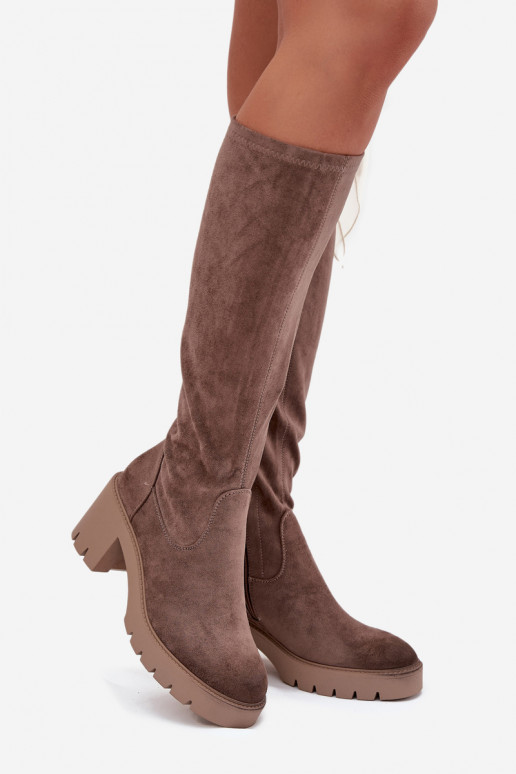 bottes Contre la route en daim écologiqueoÀe avec des talons Vinceza 58332 beige