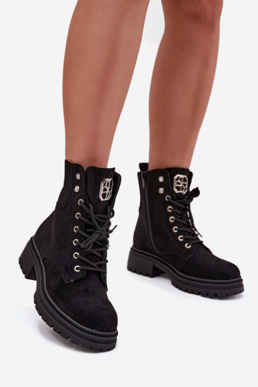 Bottines de travail Féminin réchauffer avec de beaux détails couleur noire Olivira