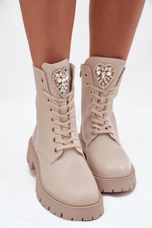 Bottines de travail Féminin aux yeux brillants Activé Języku couleur ivoire Rosira