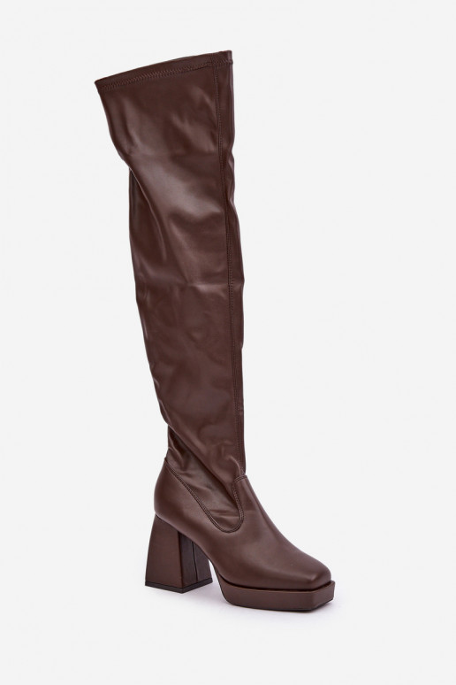 Ajustement serré bottes au-dessus du genou avec des talons marron foncé Sanniraen Ajustement serré bottes au-dessus du genou avec des talons marron foncé Sanniraen