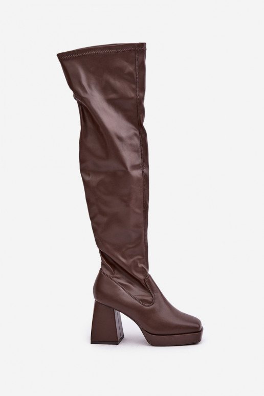 Ajustement serré bottes au-dessus du genou avec des talons marron foncé Sanniraen Ajustement serré bottes au-dessus du genou avec des talons marron foncé Sanniraen