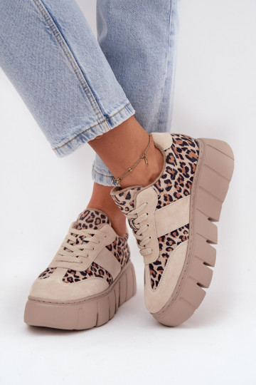 en daim réchauffer Chaussures modèle baskets Féminin avec une plateforme Vinceza 66841 avec des motifs en fourrure de léopard be 2