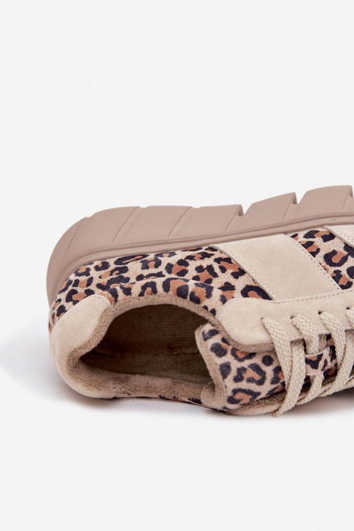 en daim réchauffer Chaussures modèle baskets Féminin avec une plateforme Vinceza 66841 avec des motifs en fourrure de léopard be