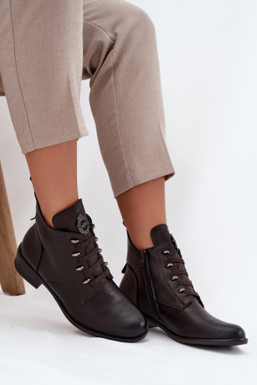 Bottines chaudes marron à talons bas avec ornements Nevalia