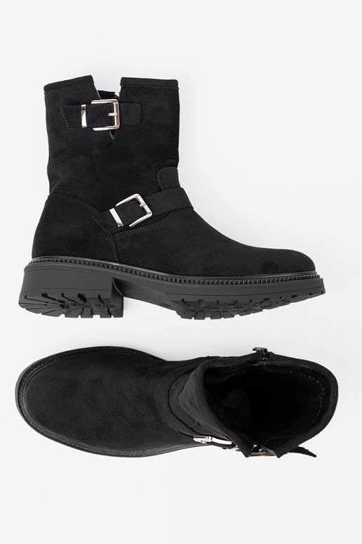 NoÀoczesne couleur noire chaussures ze argentmi klamrami