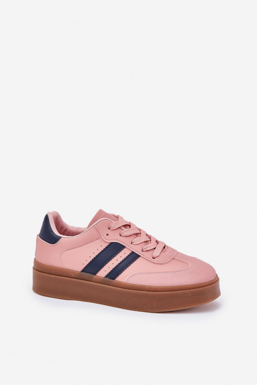 Chaussures modèle baskets Féminin avec une plateforme en cuir écologique couleur rose Ediriella Chaussures modèle baskets Féminin avec une plateforme en cuir écologique couleur rose Ediriella