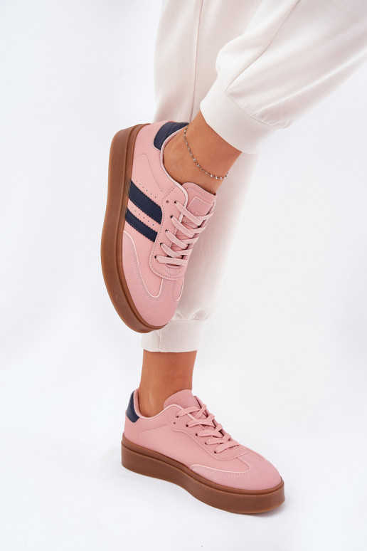 Chaussures modèle baskets Féminin avec une plateforme en cuir écologique couleur rose Ediriella Chaussures modèle baskets Féminin avec une plateforme en cuir écologique couleur rose Ediriella