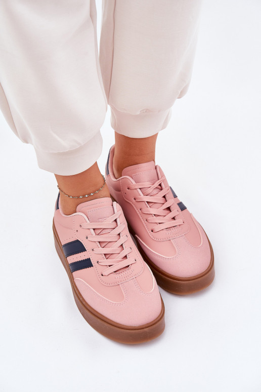 Chaussures modèle baskets Féminin avec une plateforme en cuir écologique couleur rose Ediriella Chaussures modèle baskets Féminin avec une plateforme en cuir écologique couleur rose Ediriella