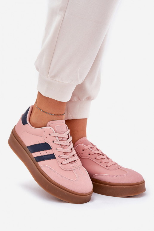 Chaussures modèle baskets Féminin avec une plateforme en cuir écologique couleur rose Ediriella Chaussures modèle baskets Féminin avec une plateforme en cuir écologique couleur rose Ediriella