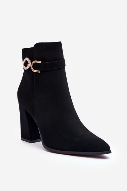 Peau Bottes avec des talons avec des ornements couleur noire Lymall
