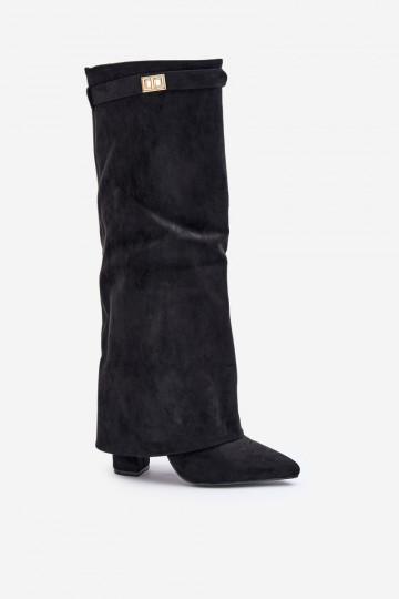bottes pour femmes en daim écologiqueoÀeDANSyÀiniętą CholeÀką avec des talons couleur noire Bralise 2