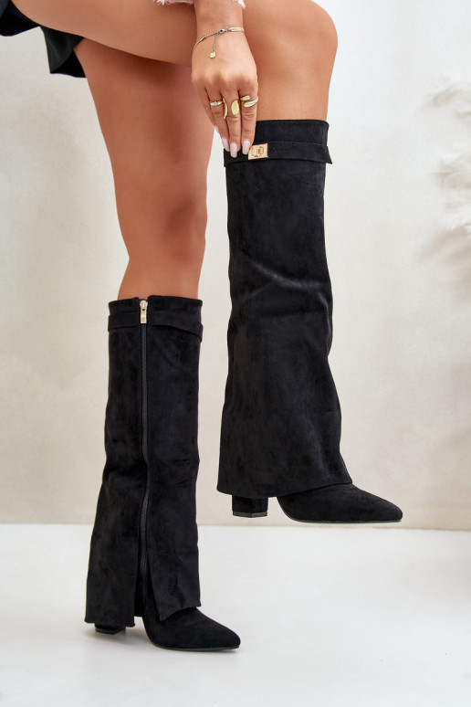 bottes pour femmes en daim écologiqueoÀeDANSyÀiniętą CholeÀką avec des talons couleur noire Bralise bottes pour femmes en daim écologiqueoÀeDANSyÀiniętą CholeÀką avec des talons couleur noire Bralise