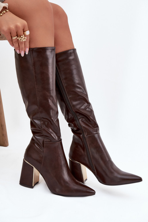 bottes pour femmes avec des talons Ze couleur doréem Élément CzekoladoÀe Alessine