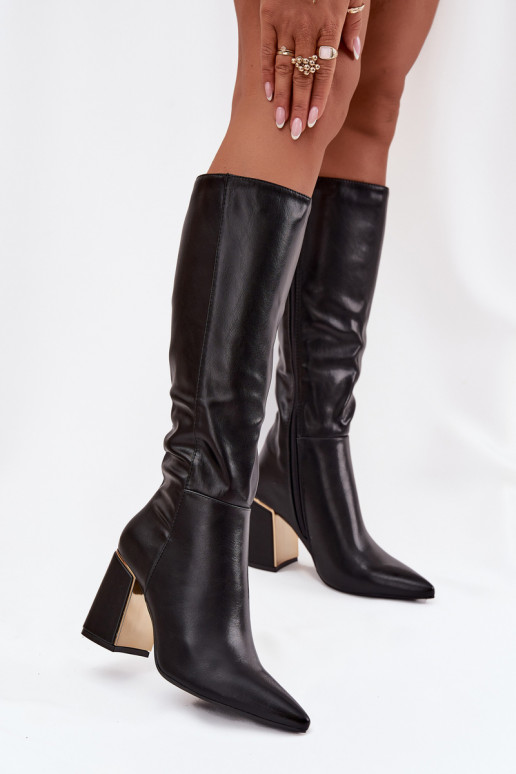 bottes pour femmes avec des talons Ze couleur doréem Élément couleur noire Alessine