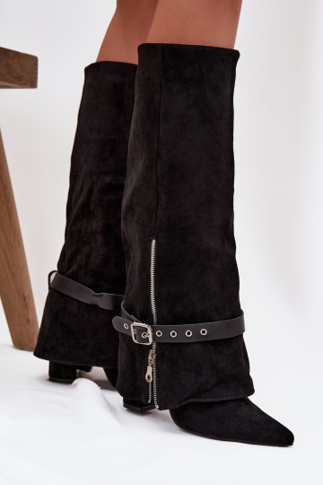 Bottes montantes à enfiler pour femmes avec talons décorés noirs Jolivine 2