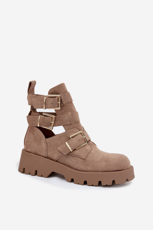 Bottes pour femmes avec des bandes I couleur doréemi avec bouclesmi beige Helisse