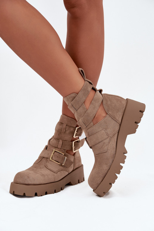 Bottes pour femmes avec des bandes I couleur doréemi avec bouclesmi beige Helisse