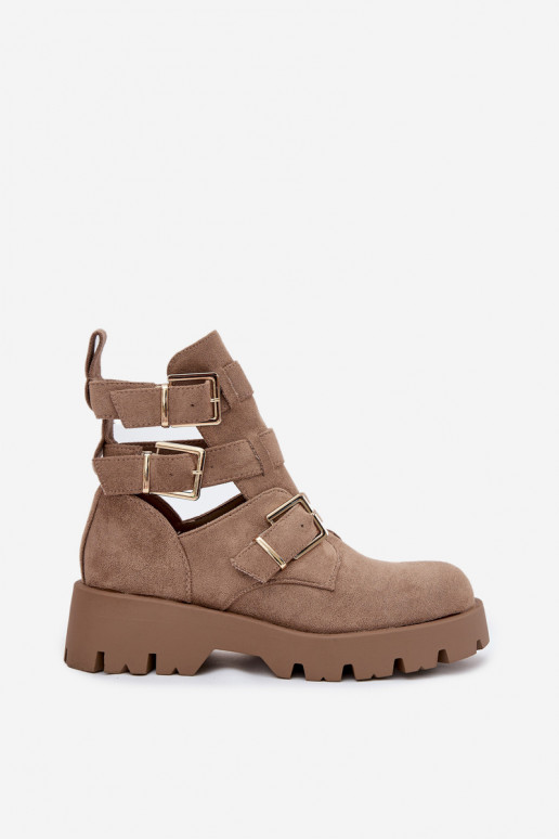 Bottes pour femmes avec des bandes I couleur doréemi avec bouclesmi beige Helisse